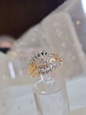 10K Gold and Silver Two-Tone Multi-Cut Diamond Pavé Cluster Ring